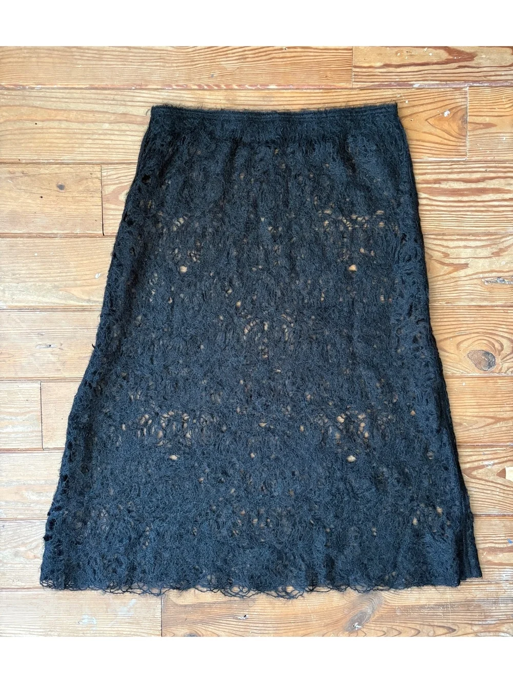 COS Black Open Knit Fuzzy Midi Skirt Size Large - Picture 5 of 6